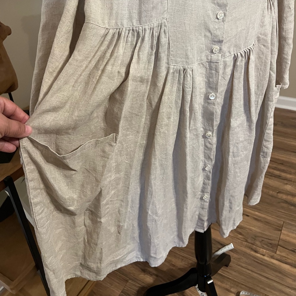 Gudrun Sjödén Linen Button Front Dress Tunic XXL Natural Flax Pockets Lagenlook - Picture 4 of 11